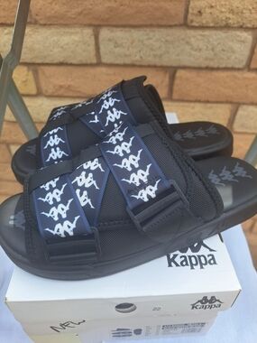 Kappa 222 Banda Black Sandal Slides with Navy Logo Straps